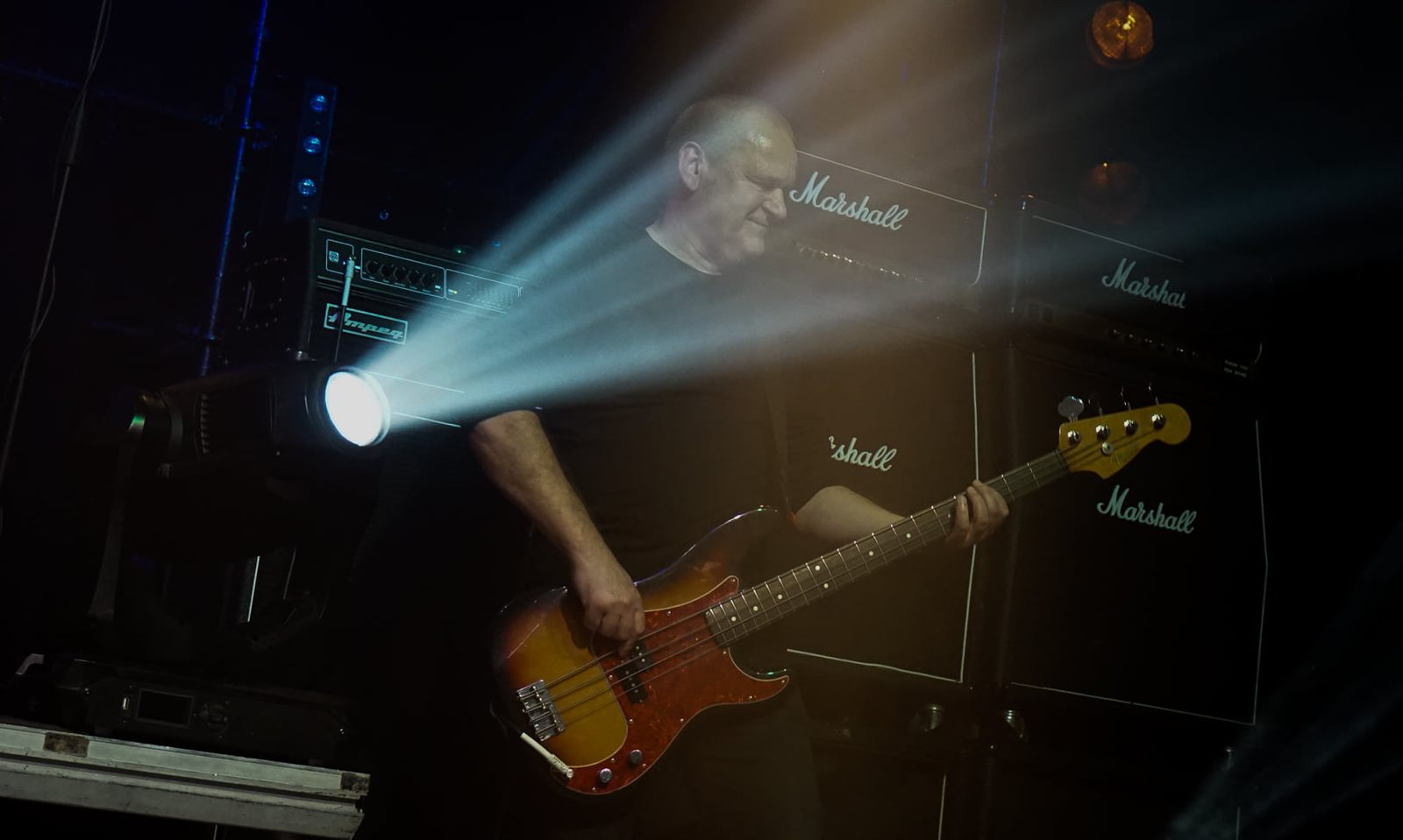 Black Knight bassist caught in a beam of stage light